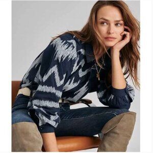 Anthropologie Pilcro The Romy Oversized Button Down Navy Western Aztec Top, Sm